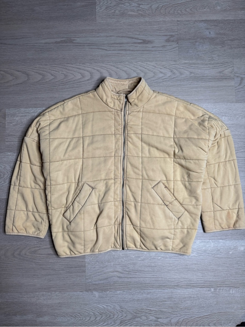 Forever 21 Quilted Cropped Jacket Beige Lightweight Zip Up Puffer Small
